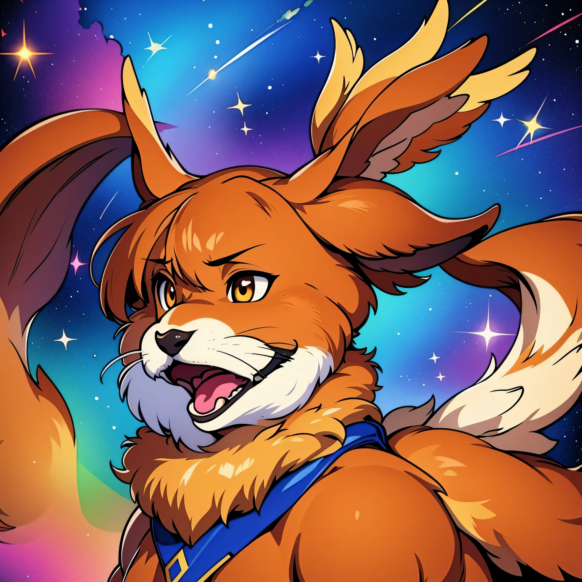 portrait of (Stolas) in space, cosmic colors, epic watercolor style, (looking to the side:1.1), furry, (solo:1.1),