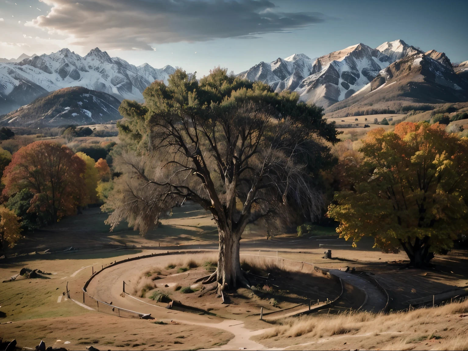 (The vibrant red, orange, and brown hues of oak leaves):1.4, (some trees lose and drop their leaves):1.2, (Peak Fall Foliage)1.1
