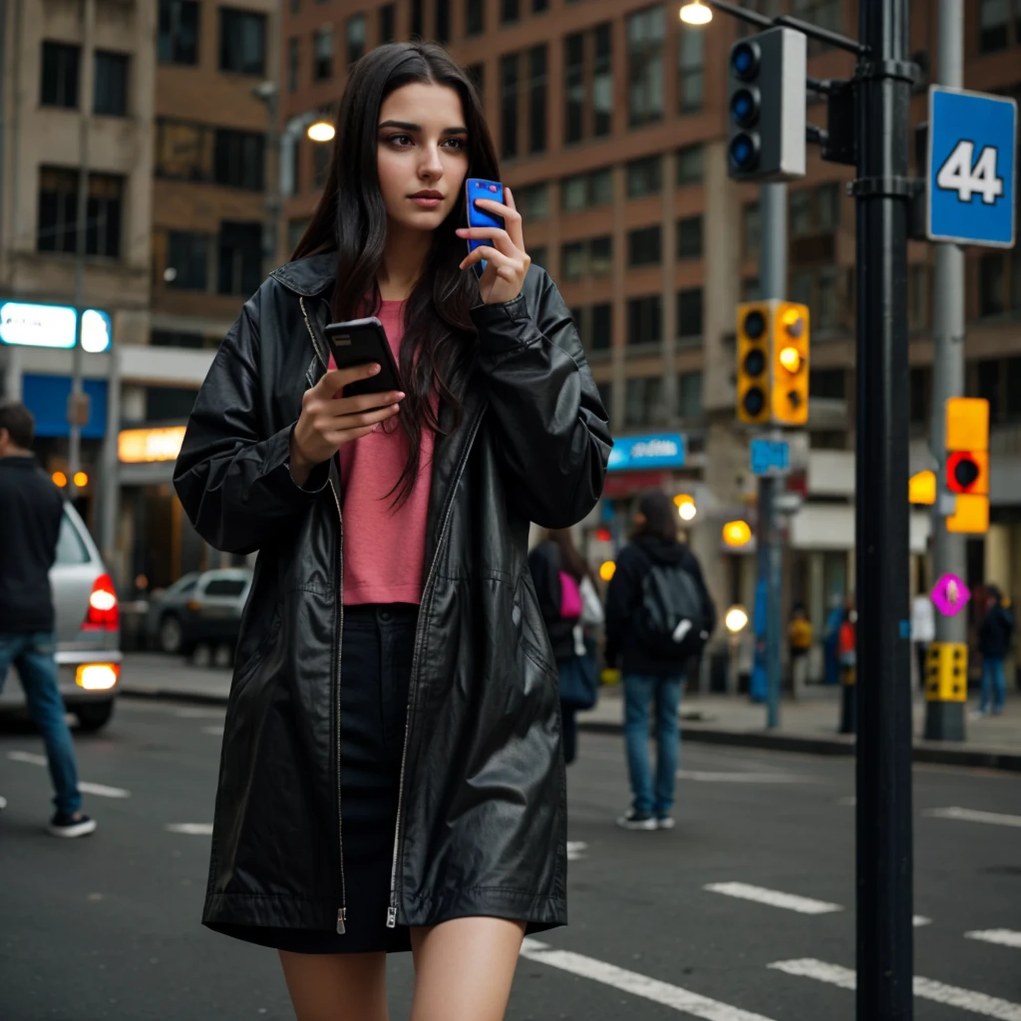 ((beautiful girl with cell phone in hand)) 4K 8K:: realistic::4 cyberpunk::1 --v 4 --quality 2
