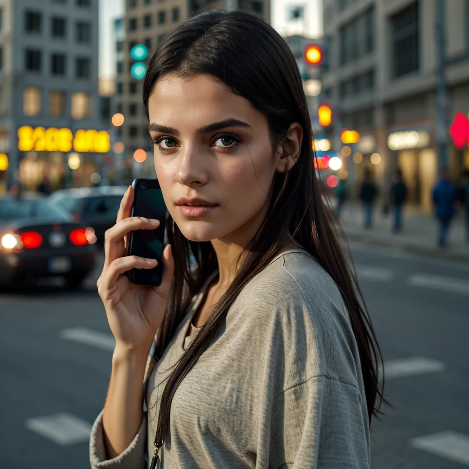 ((beautiful girl with cell phone in hand)) 4K 8K:: realistic::4 cyberpunk::1 --v 4 --quality 2
