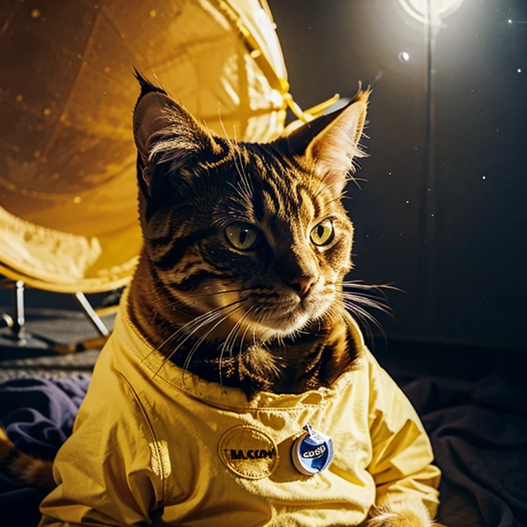 The yellow cat flew to the moon