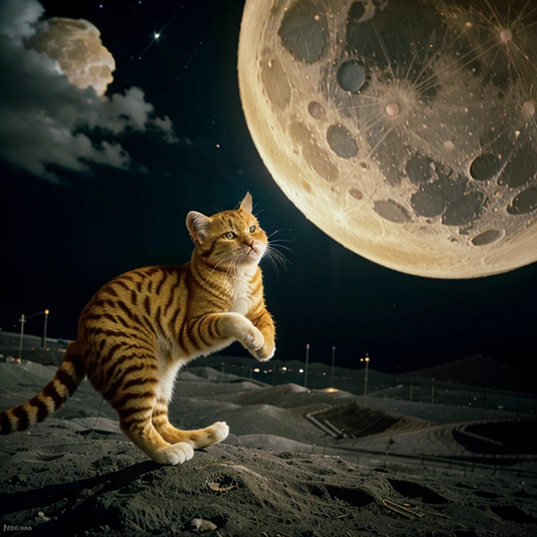 The yellow cat flew to the moon