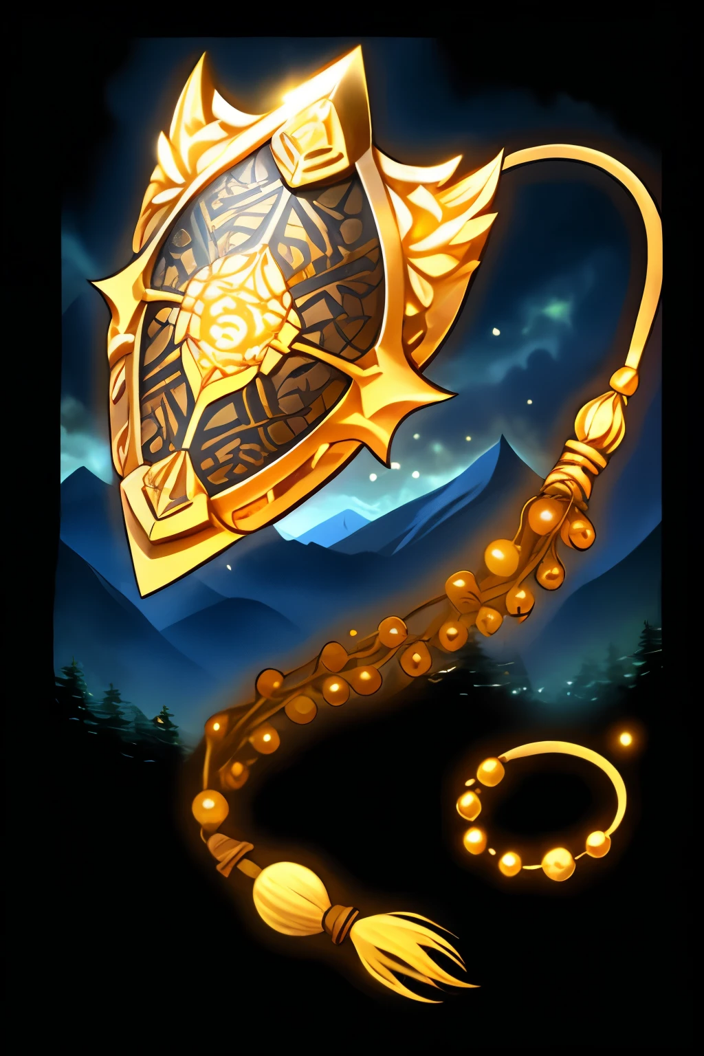 A sturdy shield infused with the essence of the earth, adorned with intricate patterns and symbols, offering protection and stability to its bearer, Mountain forest Design,essence of the deep forest,item by its self, Genshin impact inspired accessory, simple background