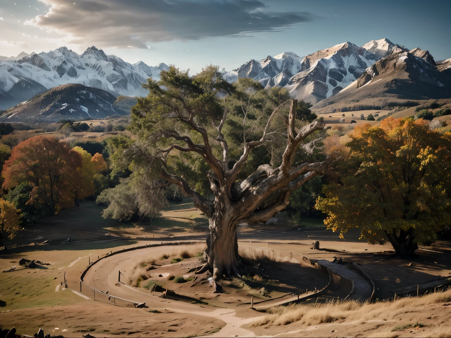 (ancient Tree Trunk);1.4, A huge tree with a gnarled and twisted trunk, Cavities:1.3
