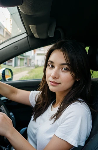 guy and girl driving in a car