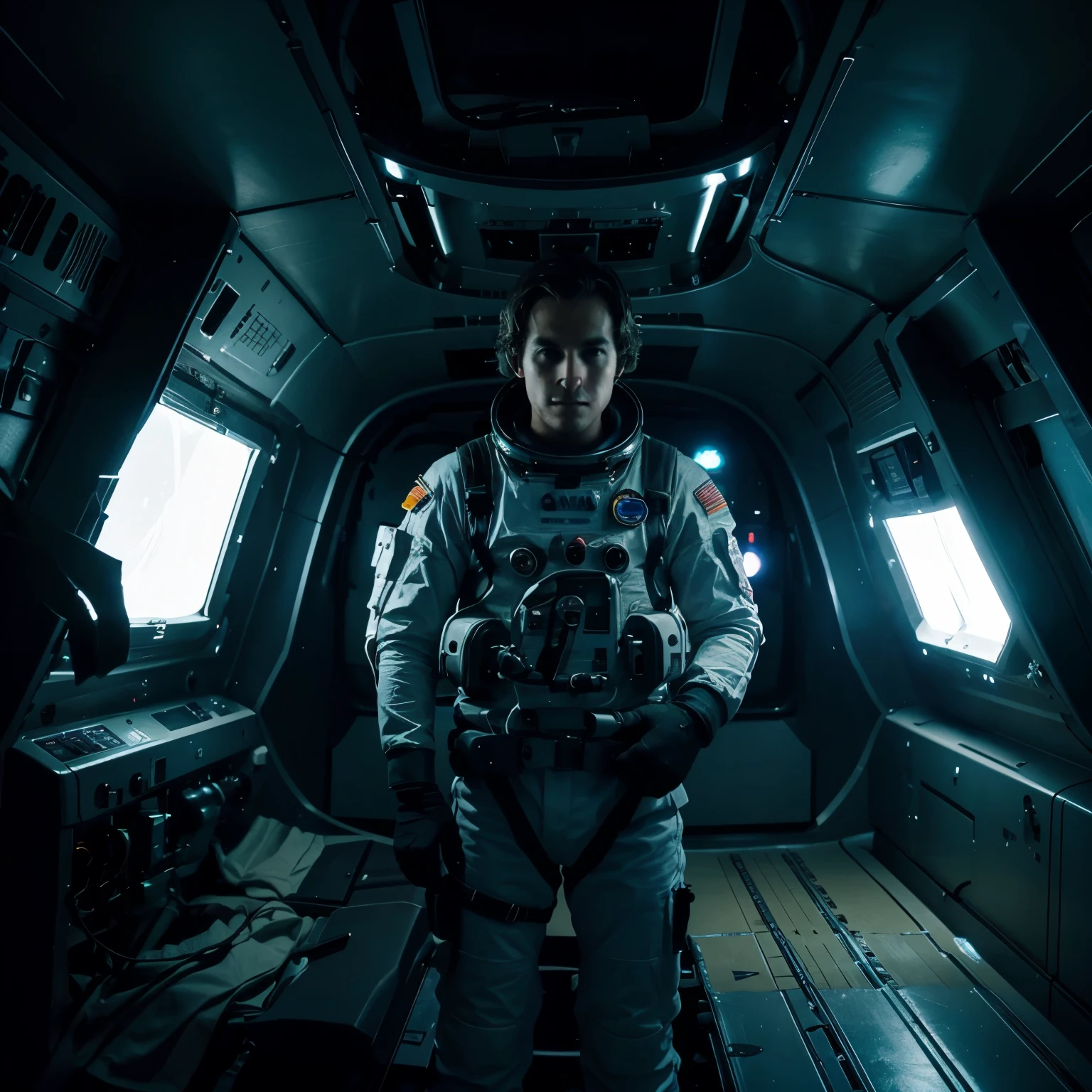 Videos de astronauta sentado en su nave con luces parpadeando