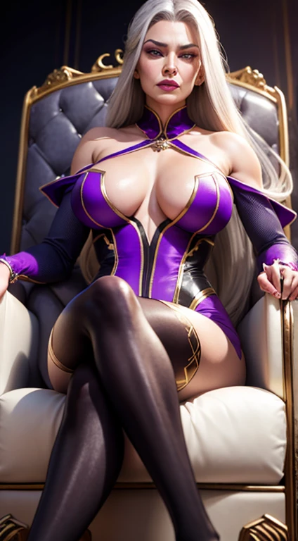 1 woman, SFW, perfect lighting,  grandes,
gray hair
Sindel's Hair
long hair pulled back
Long, straight hair back
multicolored hair,
Sindel, 8k, perfect hands,((obra-prima)),, tights, pocket square, tie clip, | |
microvestido, MILF,ting on throne, queen, empress, crossed legs, high class, sneer, disgust
