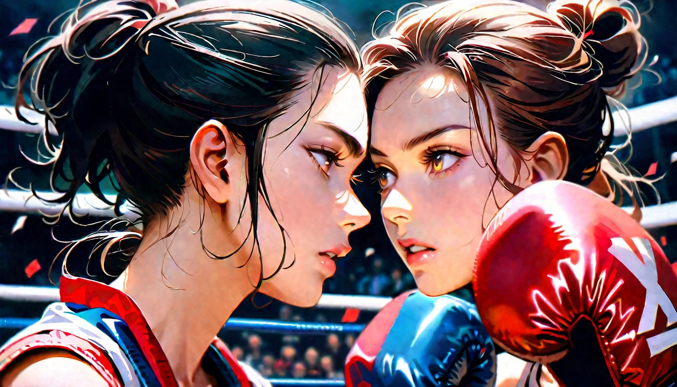 Detailed shiny skin、(realisitic、Photorealsitic:1.4),8K HDR, (Two beauties fighting in wrestling、One is holding the other down:1.5), masterpiece, (SF Wrestling Suit:1.2),Movie angle,电影灯光, (Beautiful face drawn in detail:1.5),s ass