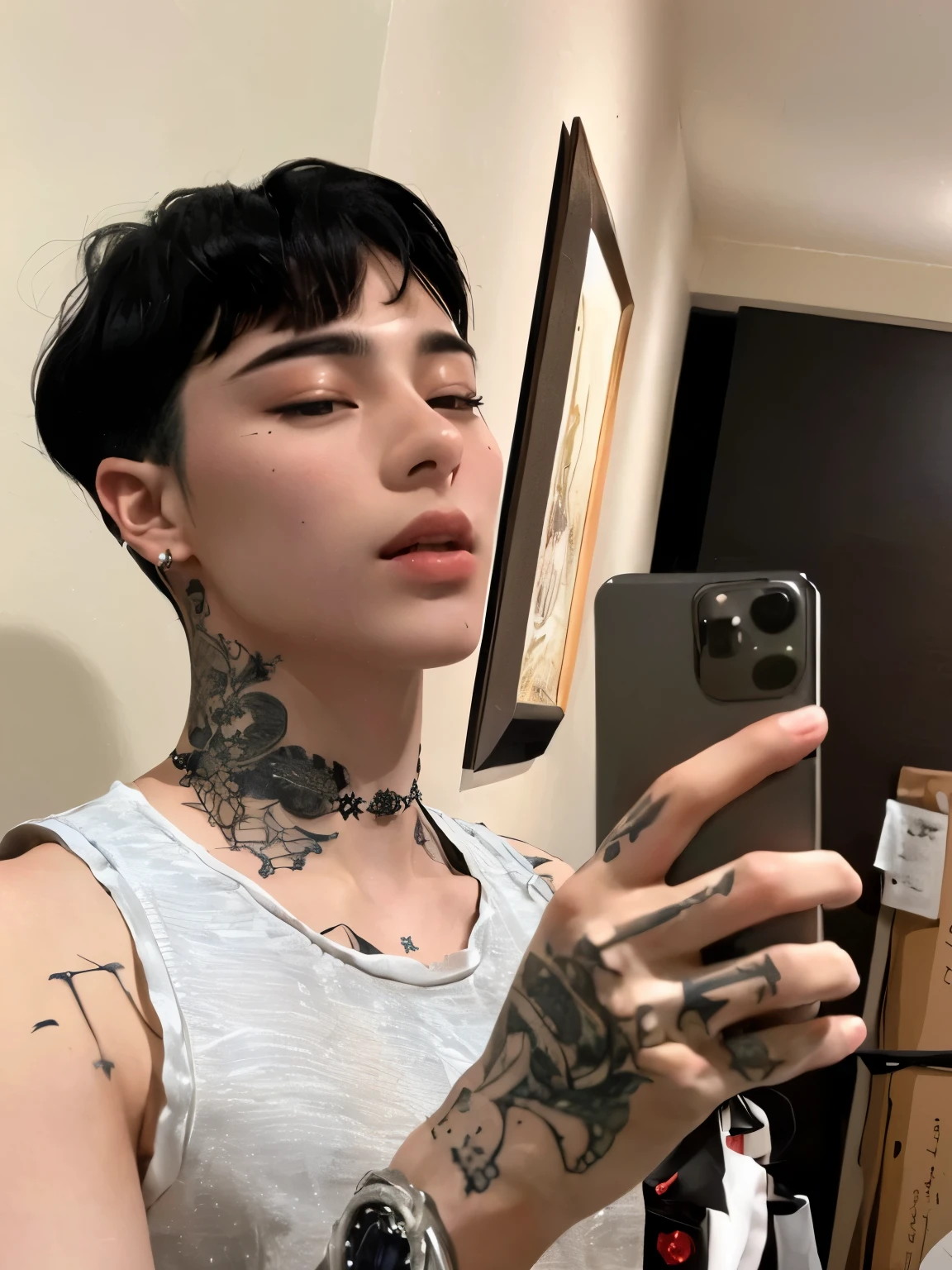 hay un hombre con corbata y traje, androgynous person, taken in the early 2020s, headshot foto de perfilture, contraction transmitter / jugador ludwig, androgynous face, con pelo negro, androgynous man, Foto de perfil, foto de perfil, delicate androgynous prince, around 19 years, con su largo cabello negro