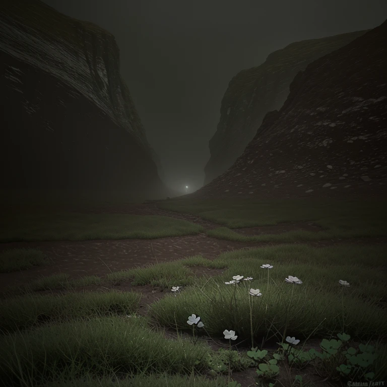 Spawns a small clover in a dark valley of death in a gloomy landscape