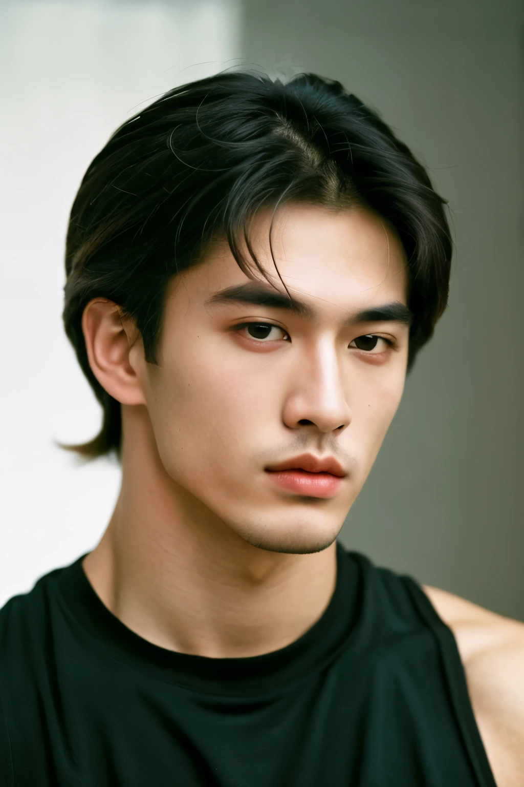 (best quality,ultra-detailed,high resolution,masterpiece:1.2),detailed portrait of a man with extraordinary physique,(realistic,photo-realistic:1.37),epic scene,dark aeshtetic,Japanese artist Rumiko's interpretation of 90s and 80s retro style,fine brushwork,evocative atmosphere,moody lighting,strong contrast, vivid colors,multiple focus points,impeccable attention to facial features and musculature,seamless blending of traditional and contemporary influences,expressive eyes and lips,captivating gaze,impressive body proportions,intricately crafted clothing inspired by the 90s and 80s fashion,confident and charismatic posture,memorable and nostalgic flair.
