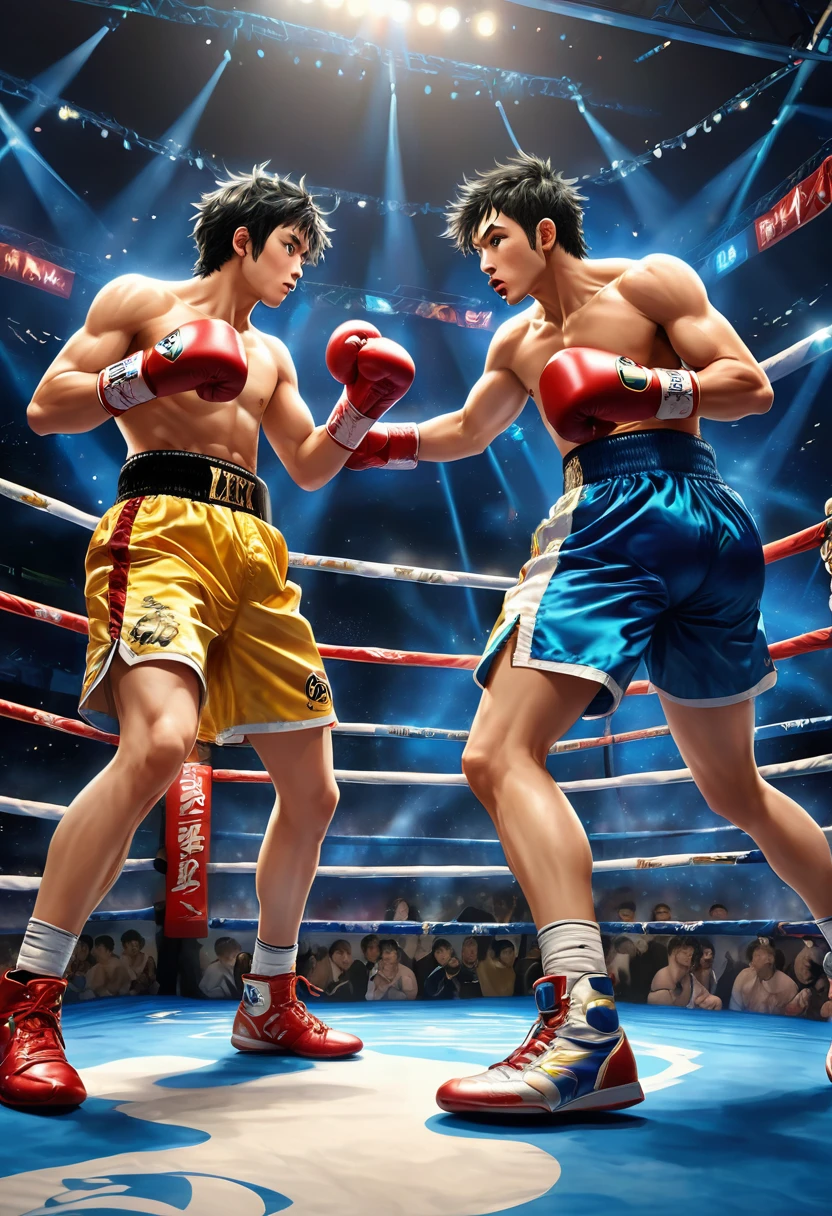 anime realism, Boxing Match, best quality, masterpiece, very aesthetic, perfect composition, intricate details, ultra-detailed