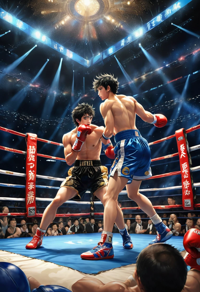 anime realism, Boxing Match, best quality, masterpiece, very aesthetic, perfect composition, intricate details, ultra-detailed