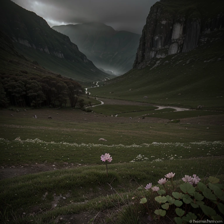 Spawns a small clover in a dark valley of death in a gloomy landscape