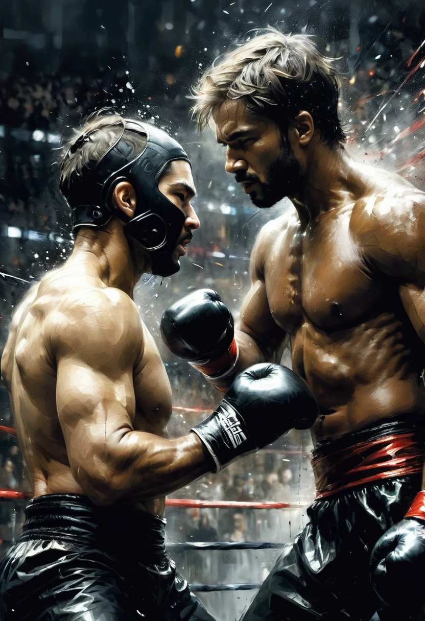 Boxing Match, by Jarek Kubicki, best quality, masterpiece, very aesthetic, perfect composition, intricate details, ultra-detailed