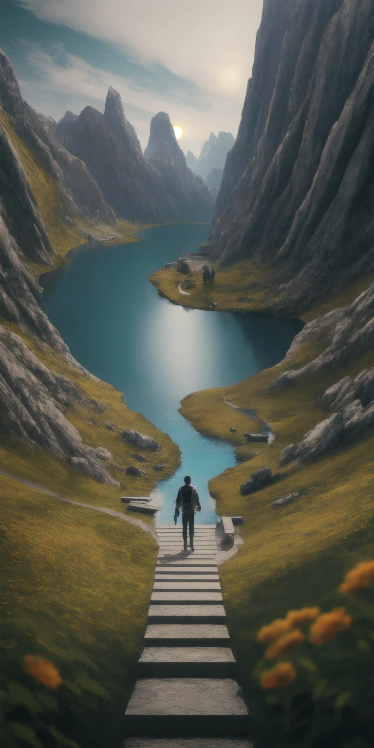 masterpiece, 最high quality, high quality, Very detailed CG unity 8k wallpaper, scenery, Outdoor, null, cloud, Day, No humans, Mountain, landscape, water, wood, blue null, waterfall, cliff, nature, lake, river, cloudy null,Award-winning photography, Bokeh, Depth of written boundary, High resolution, bloom, chromatic aberration ,Realistic,Very detailed, Trending on Artstation, Trending on CGSociety, Complex, Attention to detail, dramatic, art：Mid Journey