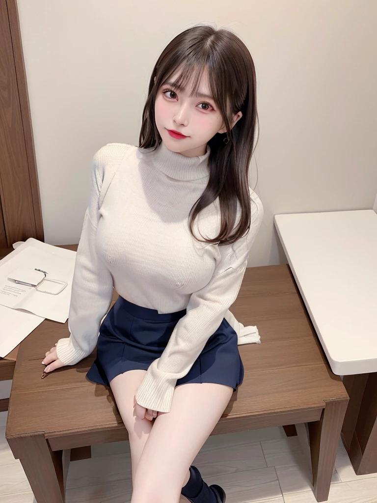 masutepiece, Best Quality, Illustration, Ultra-detailed, finely detail, hight resolution, 8K Wallpaper, Perfect dynamic composition, Beautiful detailed eyes,short bob, mid-chest, Natural Color Lip, Random and sexy poses,Smile,26 years girl、Colossal tits、Examination room、Red High-Neck Sweater: A cozy red sweater with a high neckline, perfect for chilly days. It adds warmth and style to your ensemble. Navy Blue Pencil Skirt: A classic and elegant choice. The pencil skirt typically falls just below the knee, creating a flattering silhouette1. Sheer Stockings: These delicate stockings add a touch of sophistication. They’re lightweight and perfect for pairing with skirts or dresses.doctor coat Blue High-Heeled Shoes: Elevate your look with blue high-heeled shoes. They elongate your legs and add a polished touch. Brown Hair: Your natural hair color complements the overall outfit. It’s versatile and goes well with various styles. White Coat (Like a Doctor): The white coat adds a professional touch, reminiscent of a doctor’s attire. It’s a symbol of authority and expertise.