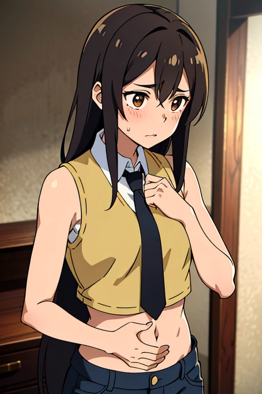little boy, mai shiranui, angry face, blushing, sweaty skin, breast smother, bear hug, hugging