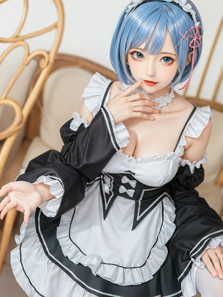 (8K, Photorealistic, Raw photo, of the highest quality: 1.3), (1girl in), Super beautiful, (Realistic face), (boyish, light blue Color Berry Shorthair),(8K, Photorealistic, Raw photo, of the highest quality: 1.3), (1girl in), Super beautiful, (Realistic face), (boyish, pink Color Berry Shorthair), Beautiful , Glare that captivates the viewer, Beautiful expression, Beautiful breasts, (Realistic skin), Be...Create a detailed and colorful image of Ram and Rem from Re:Zero, standing back-to-back in their maid outfits, with a magical fantasy background、14years old, two girls,cute, perfect face, beautiful, nice body, gothic ta clothes, gothic loliashion, frilly skirt, headdress, necklace, bracelet, knee-high socks, boots, double eyelids, tear bags, Detailed down to the fingers, photo-like description, indoors, dim indoor lighting, one girl is pink hair and short bob, another girl is light blue hair and short bob,standing, whole body, composition that shows the whole body, smiling,The Both of them are wearing the same type of maid outfit