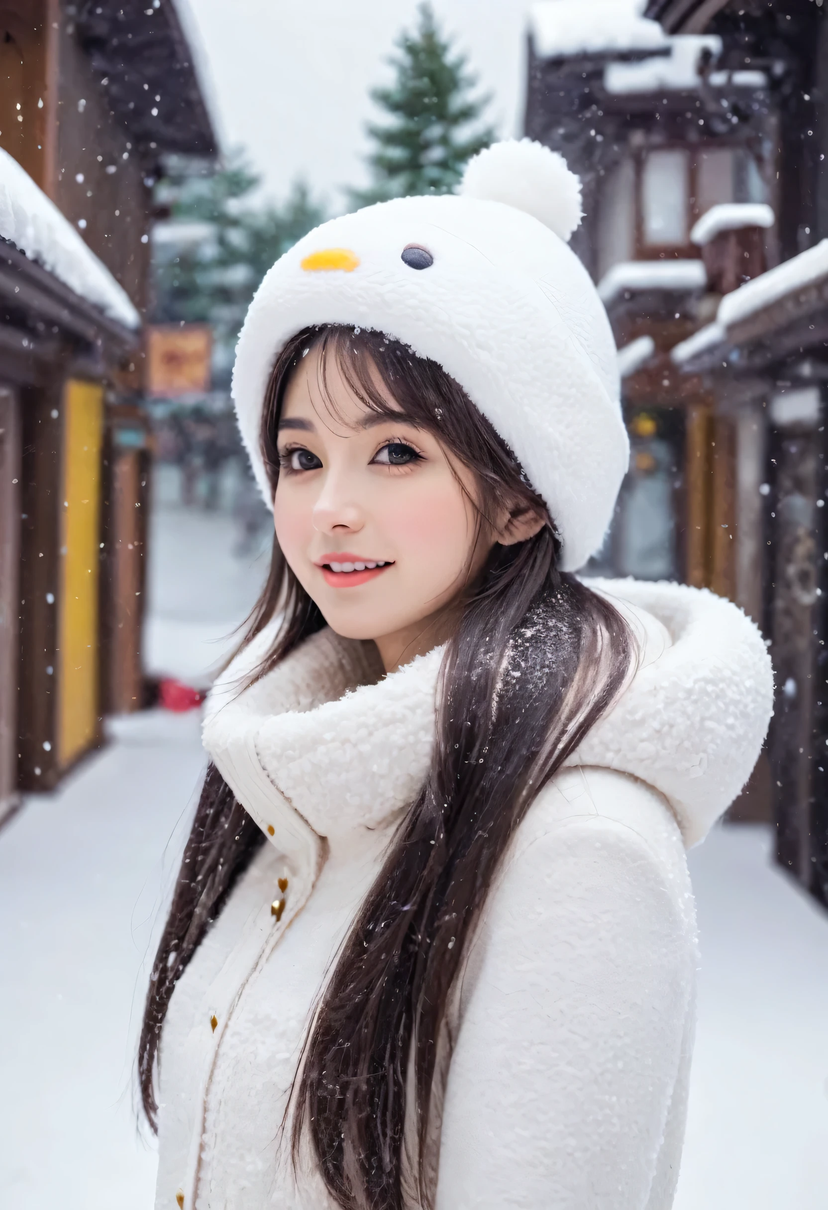 girl, cute, made of snow