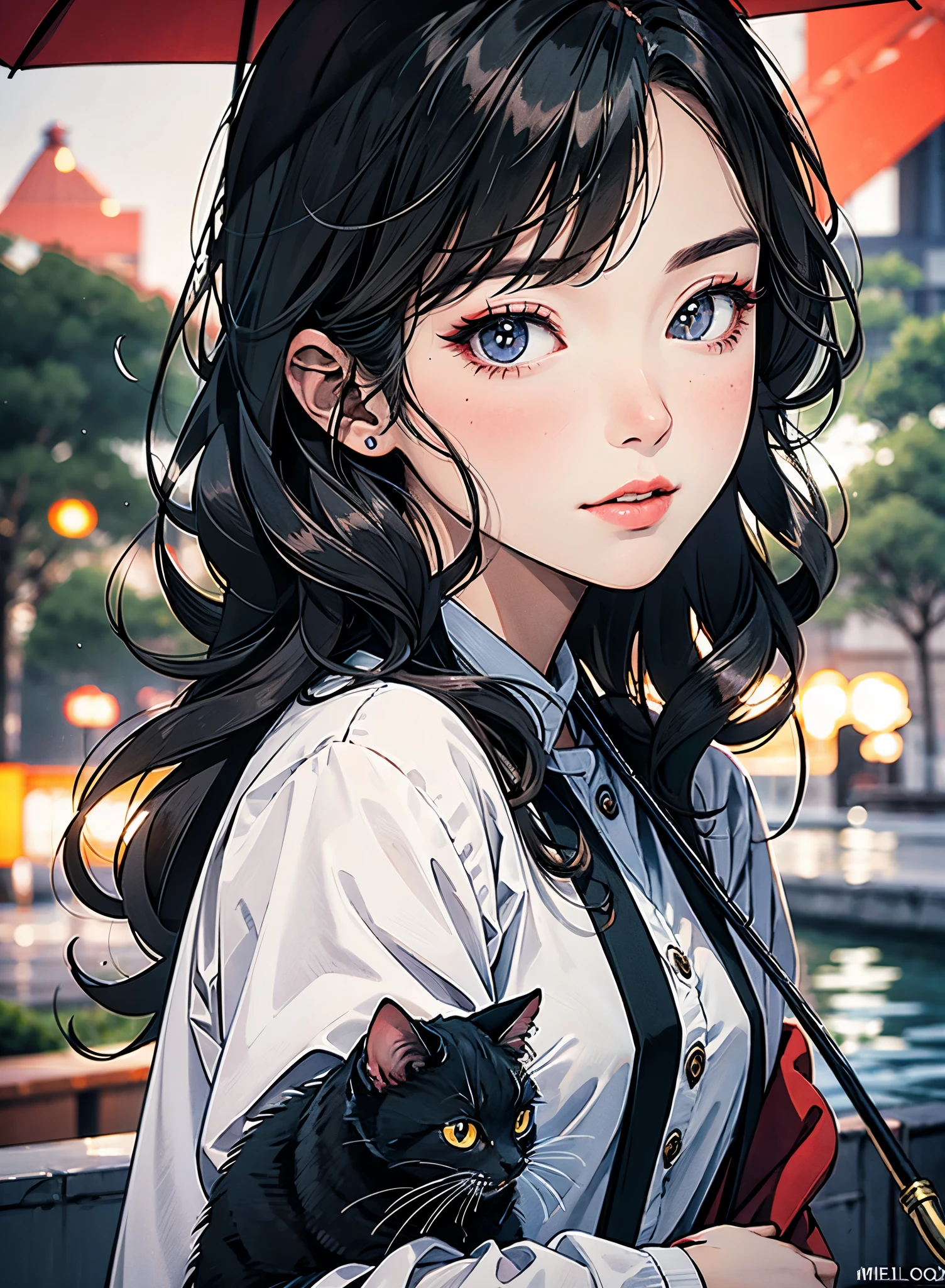 there are two pictures of a woman with an umbrella and a cat, beautiful character painting, stunning anime face portrait, beautiful digital artwork, detailed digital anime art, masterpiece inspired by smeglejj