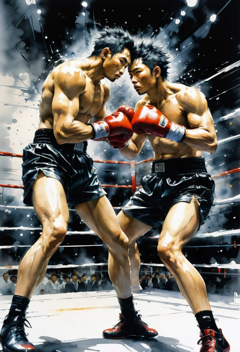 Boxing Match, Boxing ring, by Yoji Shinkawa, best quality, masterpiece, very aesthetic, perfect composition, intricate details, ultra-detailed