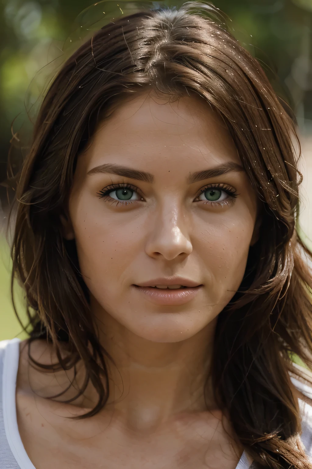 brunette women between 25 and 30 years, green eyes, like extrem sports, high quality, only face