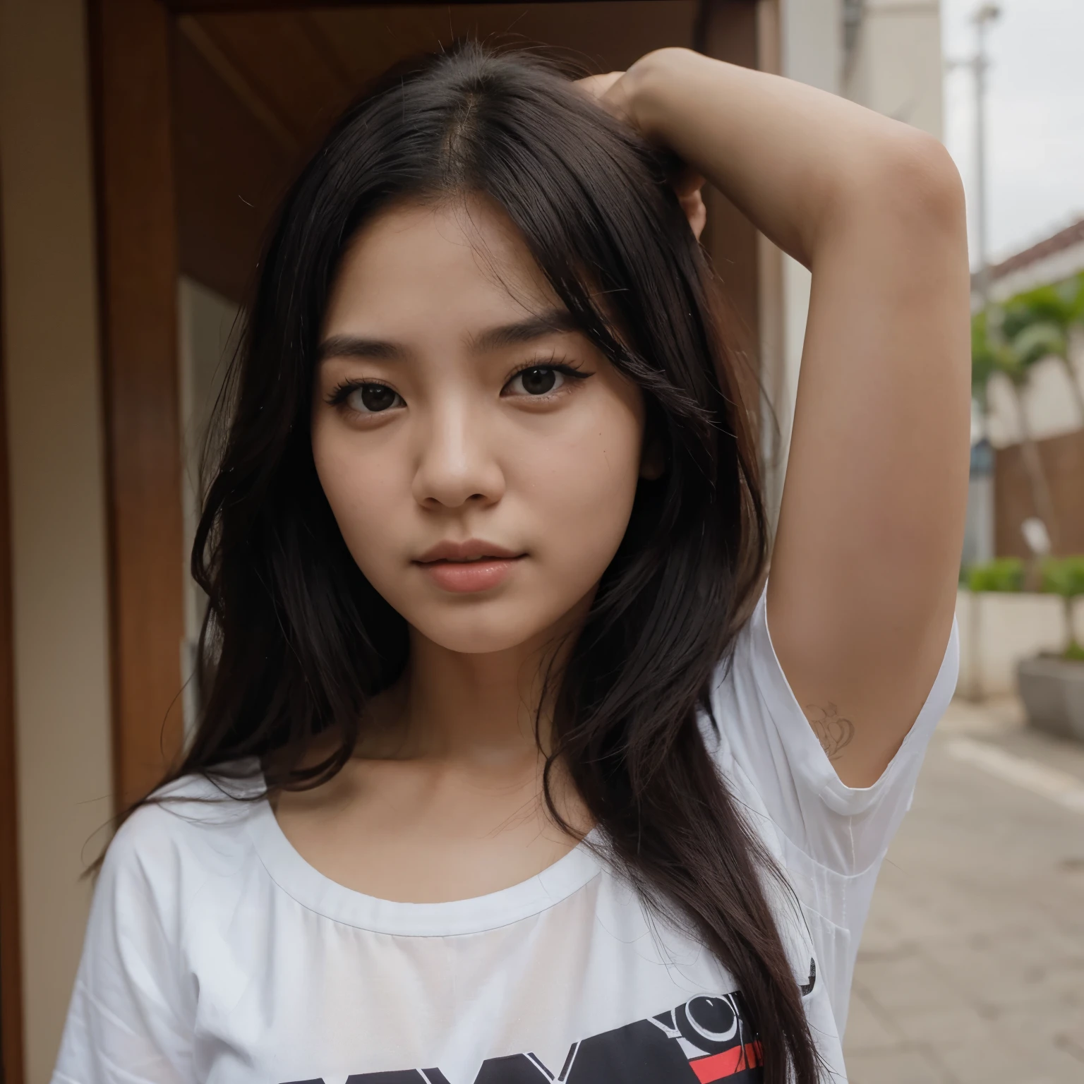 high resolution,realista,jovem adulta coreana,cabelo grande e preto
