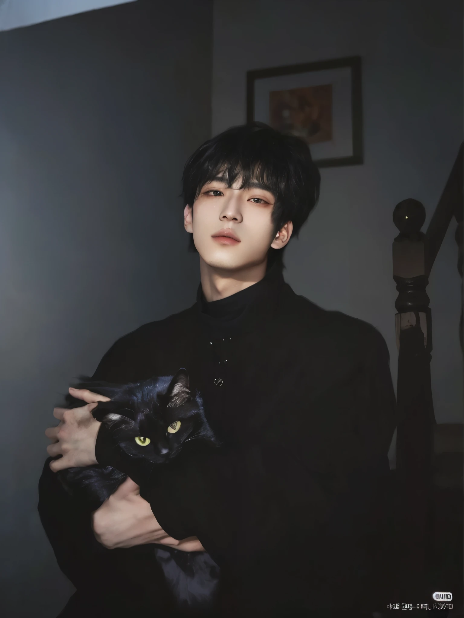 Arafed Man Holding a Black Cat in His Arms, cai xukun, Jeon Jungkook, pintar ulzzang, Hsiao-ron, inspirado em Jeon Jungkook, jovem, handsome androgynous prince, androgynous person, Jinyoung Shin, Wonbin Lee, Tae June Kim, inspirado em Zhang Han, garoto emo com orelhas e rabo de gato, inspirado em jeonseok lee, Seseon Yoon
