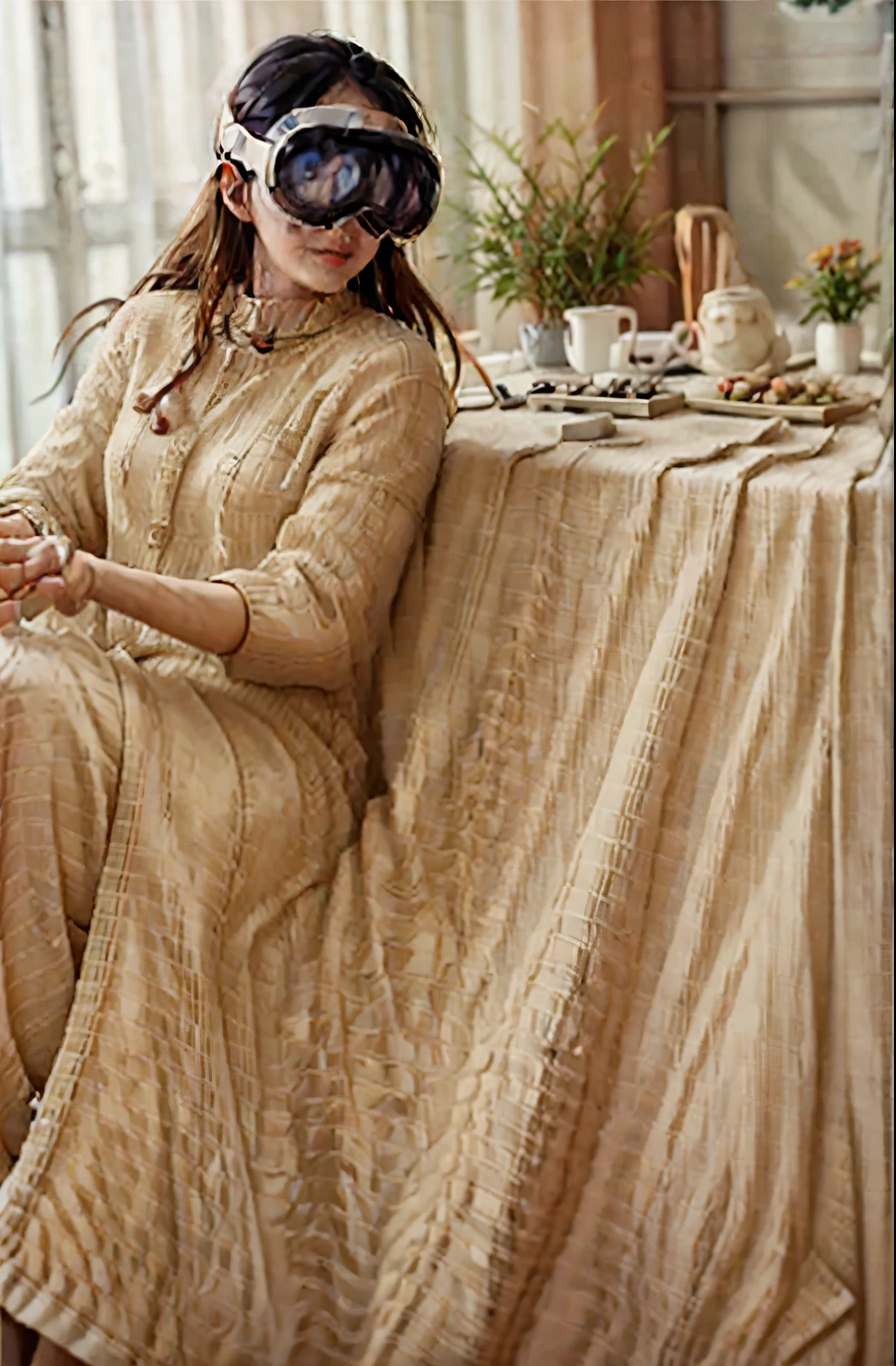 Alfafi woman wearing Apple Vision Pro sitting at a piano on the beach, Bae Suzy, Nam Jae-young, pianist, Yoon Se-sung, Janis sang, Choi Hong-hwa, Shin Min-jung, Lee Ji-eun, Lee Ji-eun, Shin Jinyoung, Kook Ji-young, Gombi, Park from to, play piano, kiyoko suzuki