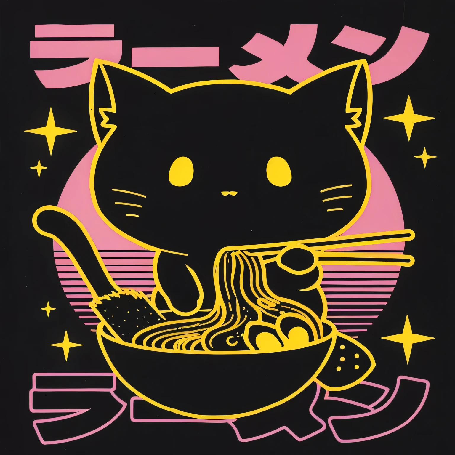 there is a black cat that is eating fideos in a bowl, gato kawaii, nadamimi, ramen, comiendo ramen, solo una broma, gato animado, El gato cocina sopa, visual anime de un lindo gato, eating fideos, nada, inspirado en Takehisa Yumeji, tatami galaxy, por Kubisi arte, estilo de dibujos animados japoneses, fideos
