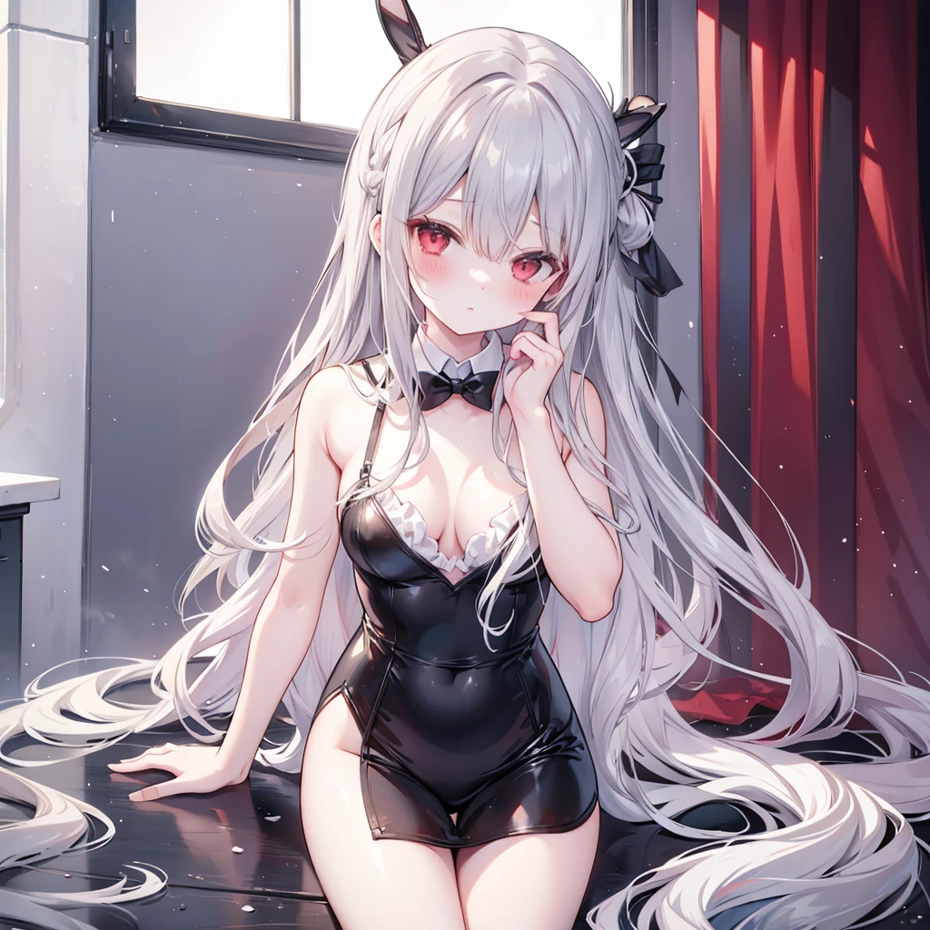 Highest quality,Highest Resolution,A sexy bunny girl opens her mouth wide and drools while shedding tears,Dark bedroom,whole body,High Leg,up,