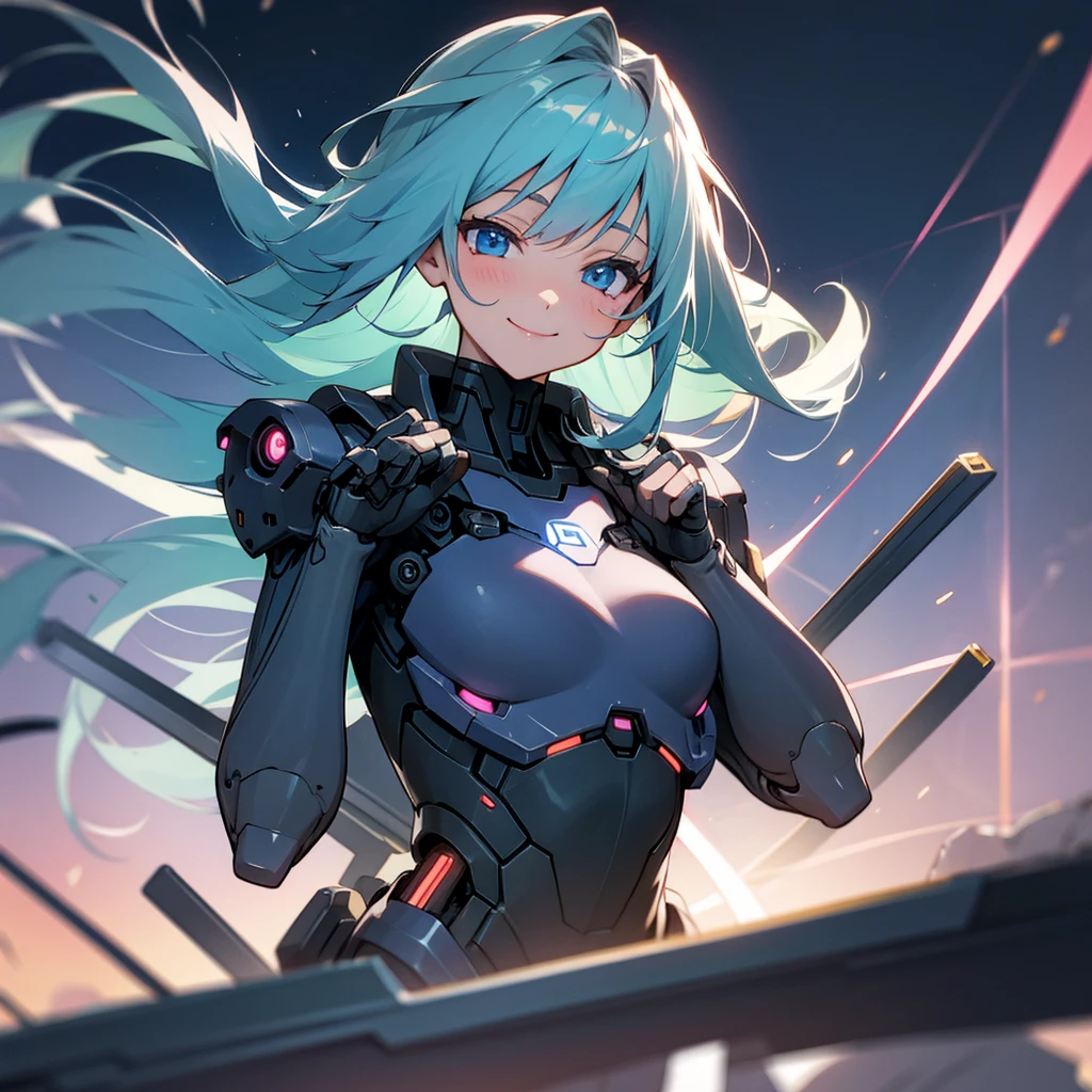 girl cyborg anime midnight cute smile sorrow