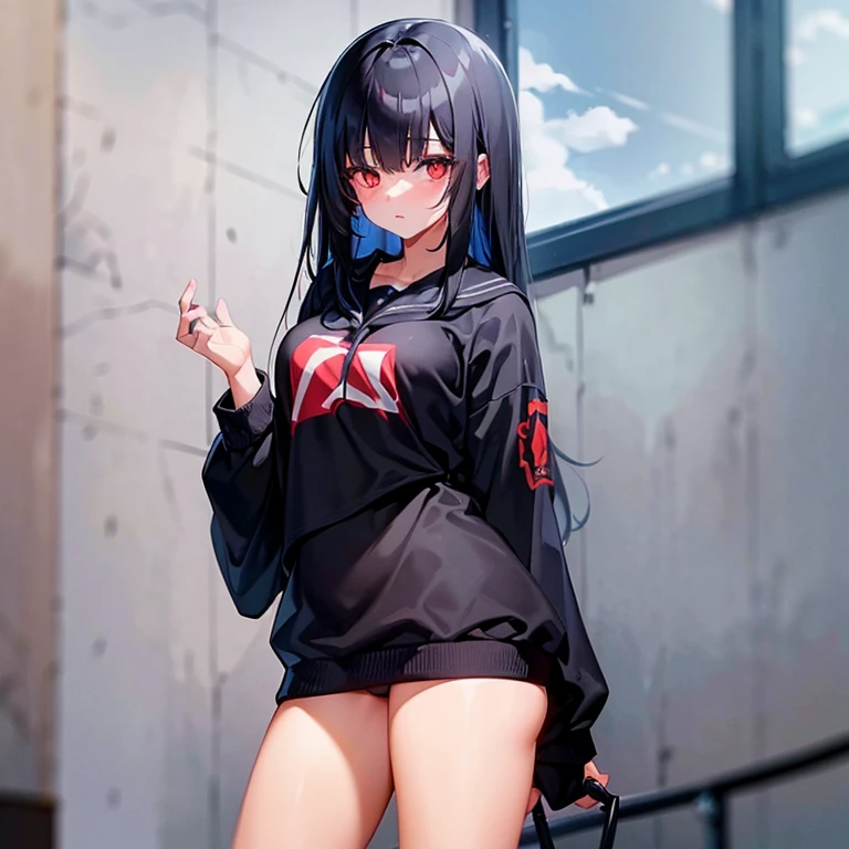 A black haired red eyes 6 foot tall girl, higschool