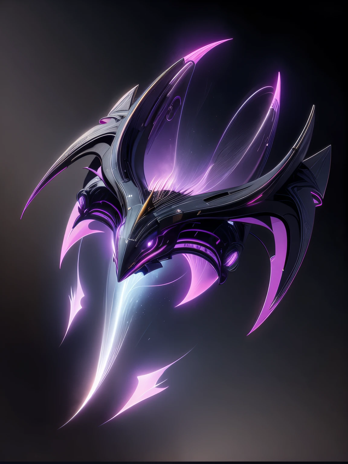 Jet Plane, Futuristic, Dragon Design on the Ship Parts, Night Sky, Thin and Sharp, Radiant Blade Wings
