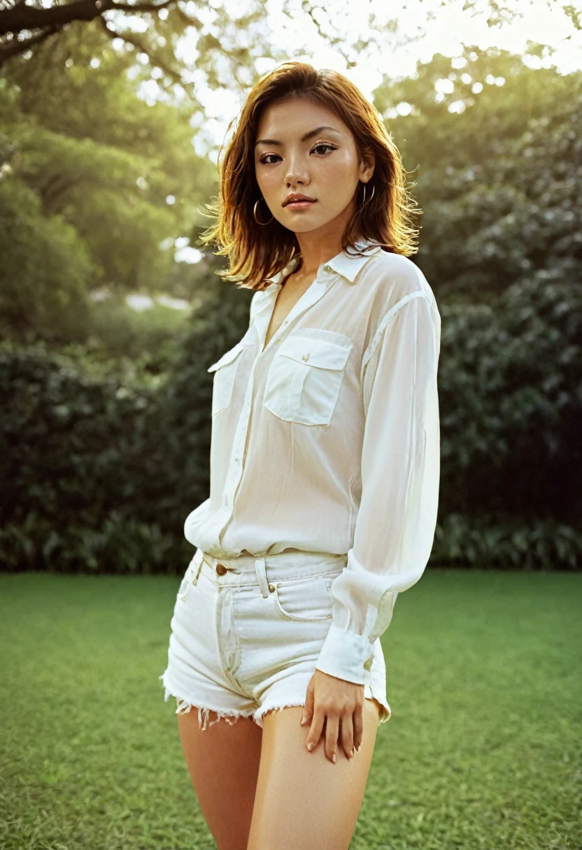 photograph of beautiful woman, outdoors in a park, wearing a white blouse (SFW) micro jean shorts, looking at viewer, photorealistic, analog film photograph, masterpiece, soft light, ultrasharp, photorealistic, bokeh, photographic image from an Olympus OM1, Ektachrome 400 film, 120 mm lens, professional photographer, mario testino, yoko
dynamic pose, dynamic view from (front | side | back)