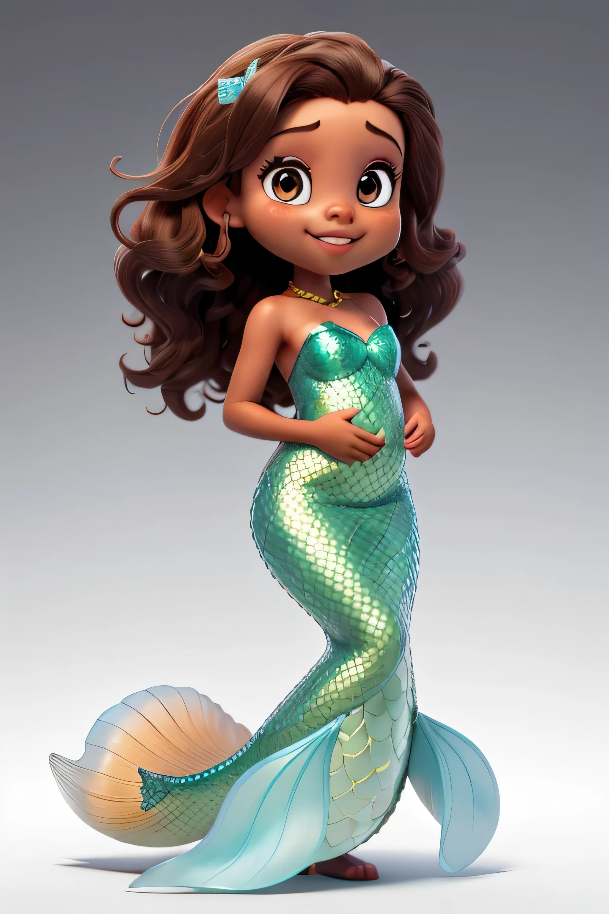 cute brown skinned mermaid, white background
