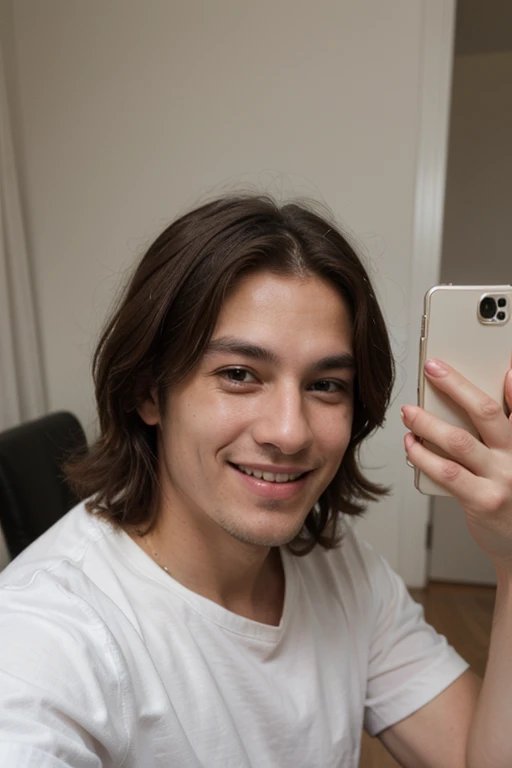 Realistic pretty lindl man smiling taking a selfie
