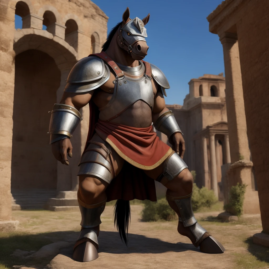 Furry, Antro, Equine, loincloth, hooves, medieval, Brown, White, Solo