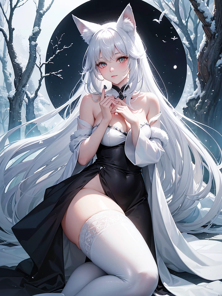 In the mysterious forest, the snow-white fox cruises gracefully, his fur shimmers silvery white, and his eyes reveal wisdom and mystery. It is best to depict a side border, facing line of sight, and he loves the artistic style and infectious images.