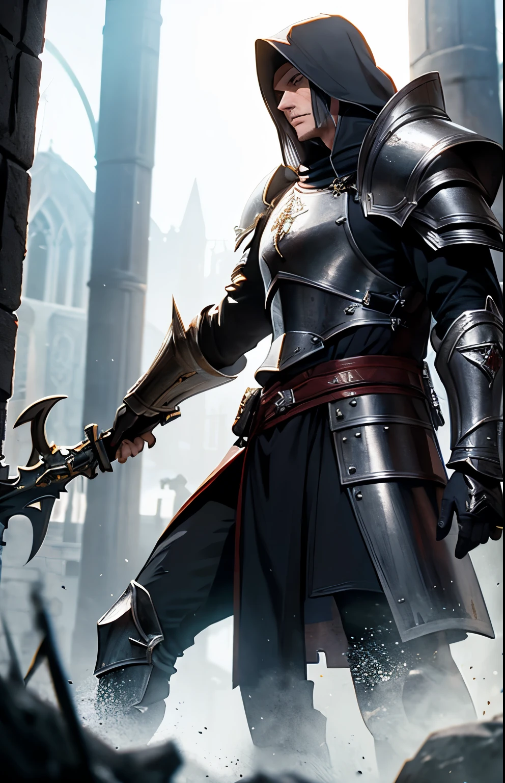 Templar, male, heavy armor, fantasy, medieval, detailed, cineatic lights, hd, ultra hd , lights particles