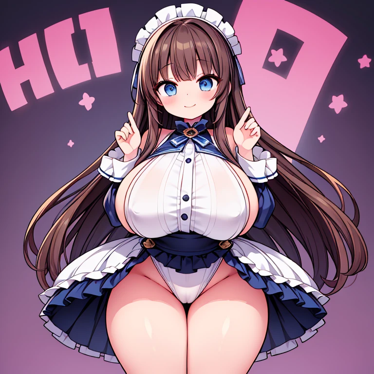 A Cute Plump Young Girl, looking at the camera with an embarrassed smile, she is very embarrassed by her ludicrously Huge Thighs and Breasts, (Ludicrously Huge, Ridiculously Excessively Oversized Thighs), (Ludicrously Huge, Ridiculously Excessively Oversized Breasts), She is too Incredibly thick for her own good, venusbody, (Very Lush, Long Brunette Hair), Big Beautiful Blue Eyes,
