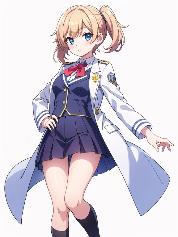 (stand posture), cute eyes, adult woman, uniform, skirt, solo, ((white background)), (full body), bolero jacket, cropped jacket,