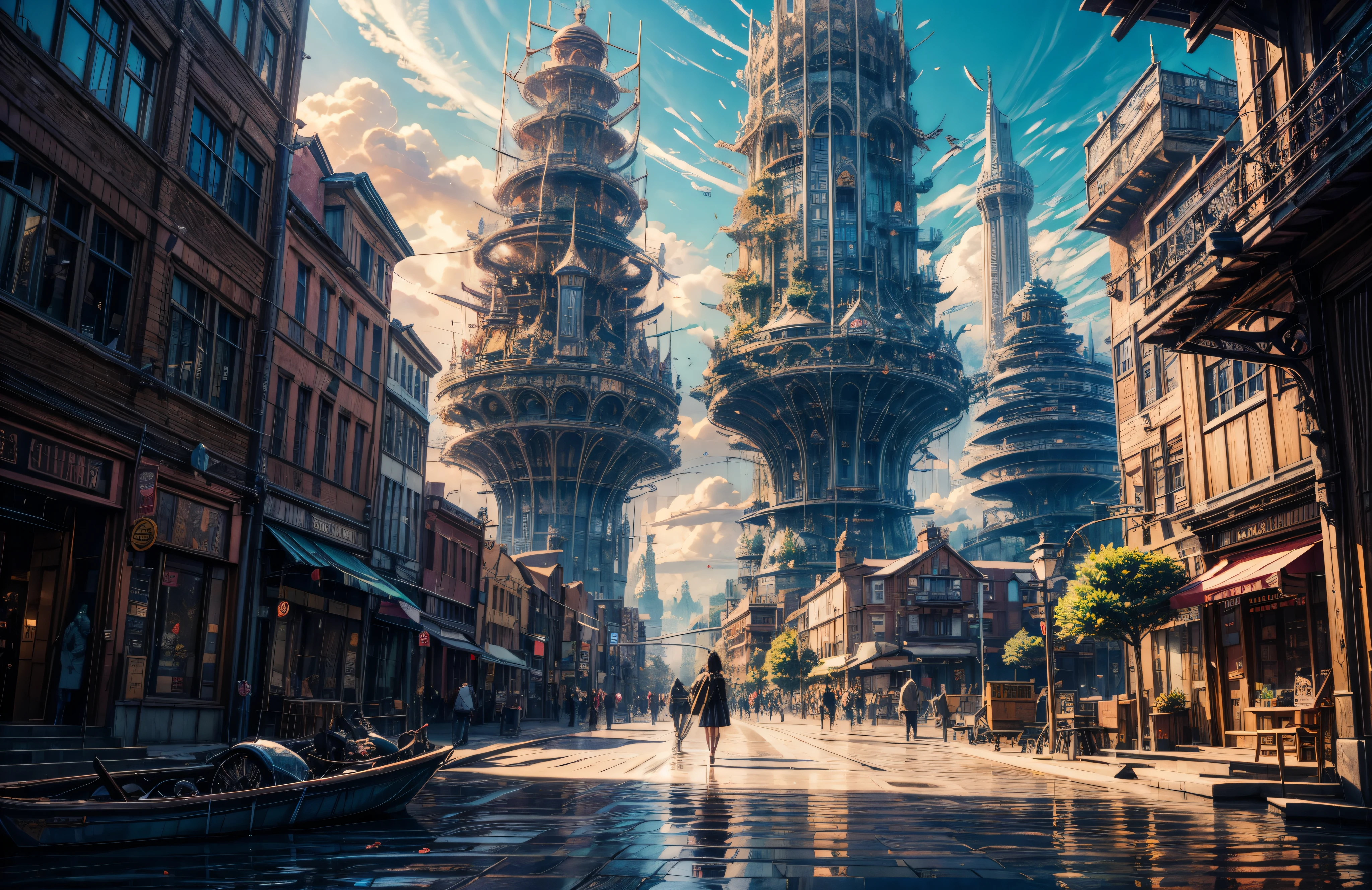 anime screensaver of a city on a floating island with a sky background, floating city in the sky, anime opening, floating city on clouds, screenshot from the anime film, anime movie screenshot, daytime ethereal anime, anime landscape, anime scenery, screenshot from a 2012s anime, screenshot from guro anime, beautiful anime scene, anime scene, anime screenshot, wide shot, from side, ray tracing, highres, best quality, high quality, 4K, award winning, high details, UHD, masterpiece