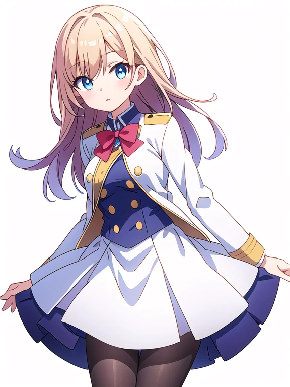 (stand posture), cute eyes, adult woman, uniform, skirt, solo, ((white background)), (full body), mess jacket,
