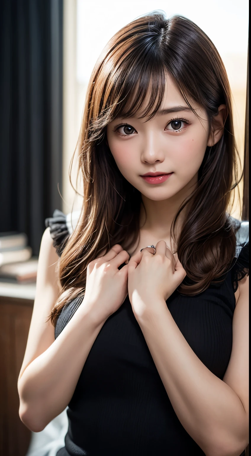 (One girl), alone, whole body, very cute, Great face and eyes、Beautiful lovely smile), (Very detailed美しい顔), Shining bright, top quality:1.4), (Very detailed), (Surreal, Photorealistic:1.37), Beautiful white skin, (Soft and fluffy), Very detailed CG 統合 8k 壁紙, RAW Photos, Professional photography, Cinema Lighting,Cover your chest with your hands