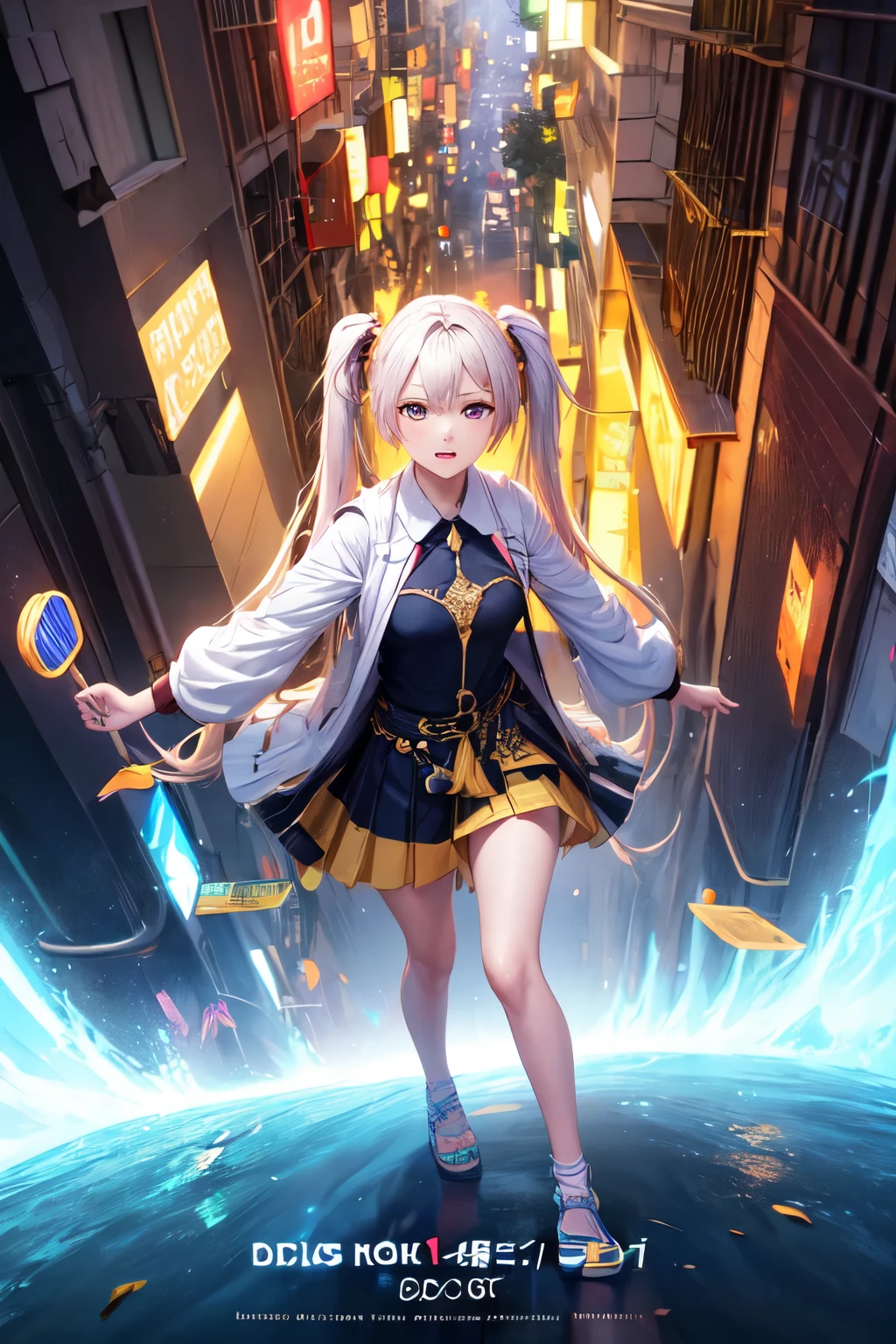 obra de arte, melhor qualidade, HuTaoV4, 1 garota, Sozinho, corar, twintails, Cabelo longo, cabelo entre os olhos, ((roupas de rua)), cidade, ao ar livre, noite, Movie poster, 8K extremamente detalhado, suave, high resolution, ultra qualidade, cinematic lighting, Ambient Occlusion, High definition, 2k, 4K, 8k, 16K, anime extremamente detalhado, rostos detalhados, perfect composition, plano amplo, Atmospheric lighting, saia elevadora, saia curta, muito sexy