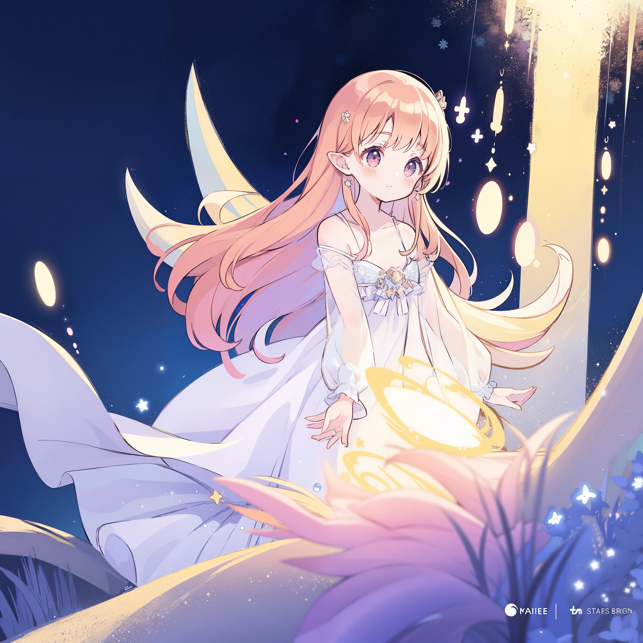 complex background, wishing star background, a woman wearing an ethereal mystical pink translucent dress that reflects the stars, perfume promo art, mystic, complex drawing, highly detailed, Covergirl brand, promo art, artistic rendition, ethereal, starry night, midjourney style