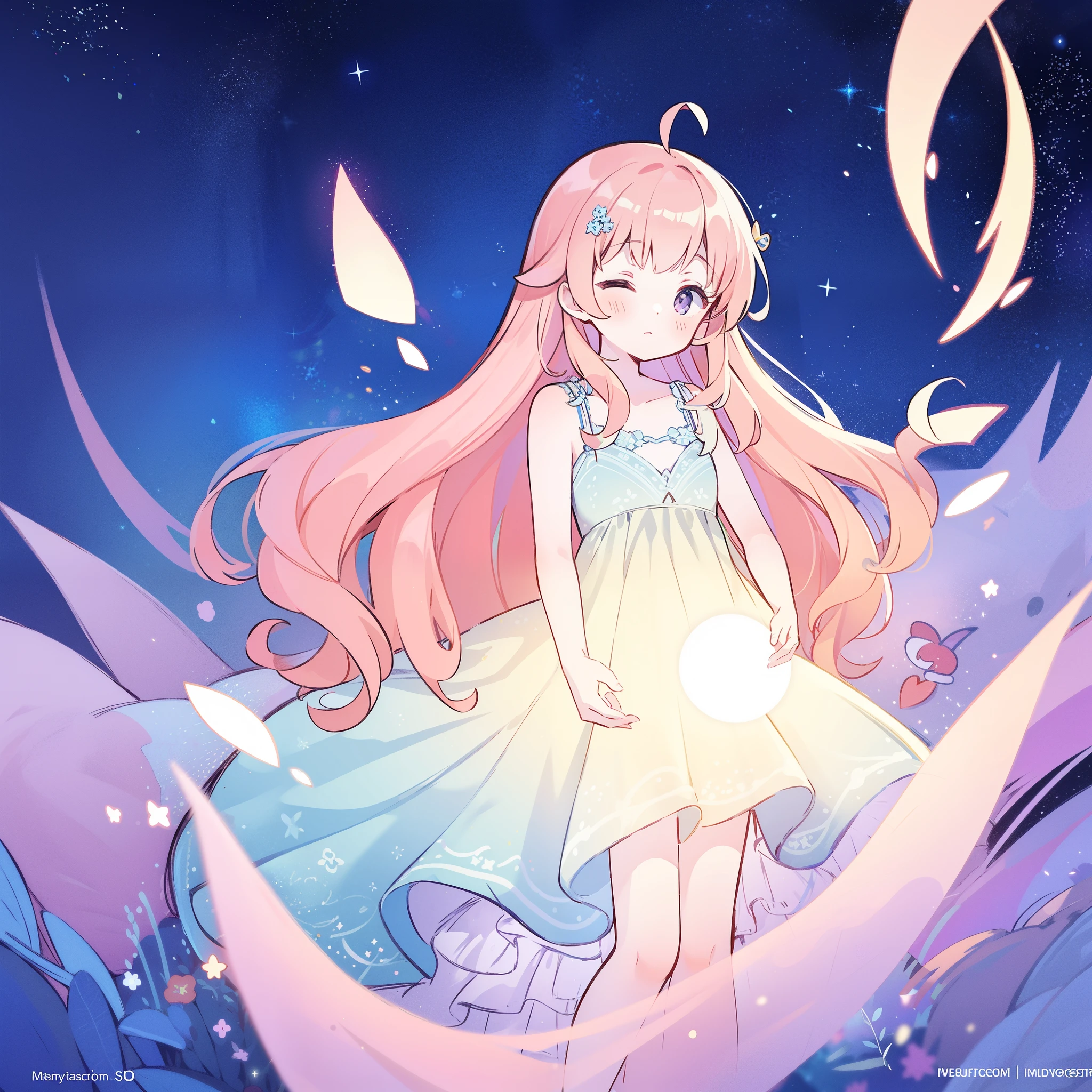 complex background, wishing star background, a woman wearing an ethereal mystical pink translucent dress that reflects the stars, perfume promo art, mystic, complex drawing, highly detailed, Covergirl brand, promo art, artistic rendition, ethereal, starry night, midjourney style