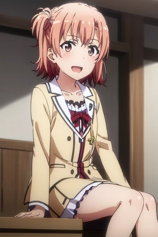 ((highest quality)), ((masterpiece)), (be familiar with), Perfect Face, indoor, Bedroom, Watching the audience,
One woman, Yuigahama Yui,
Open Mouth, Ecstatic expression, blush, smile,
Small breasts, Flat Chest, Young Girl, , , Girl,
Short Hair, Salmon-colored hair, Salmon-colored eyes, Side Pony,
Leg spread,